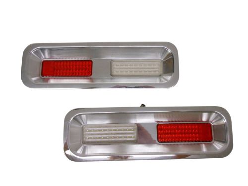 1967 1968 camaro billet tail light bezels with led lights and backup lens