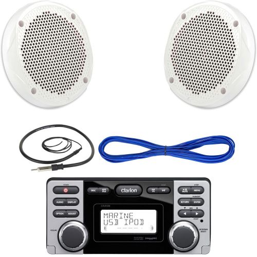 Clarion marine boat yacht outdoor usb-mp3 receiver, 200w speaker, wire, antenna