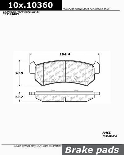 Centric 105.10360 brake pad or shoe, rear-posi-quiet ceramic w/shims & hardware