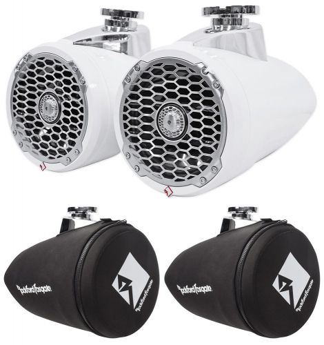 2) rockford fosgate pm2652w 6.5&#034; 340 watt marine wakeboard speakers white+covers