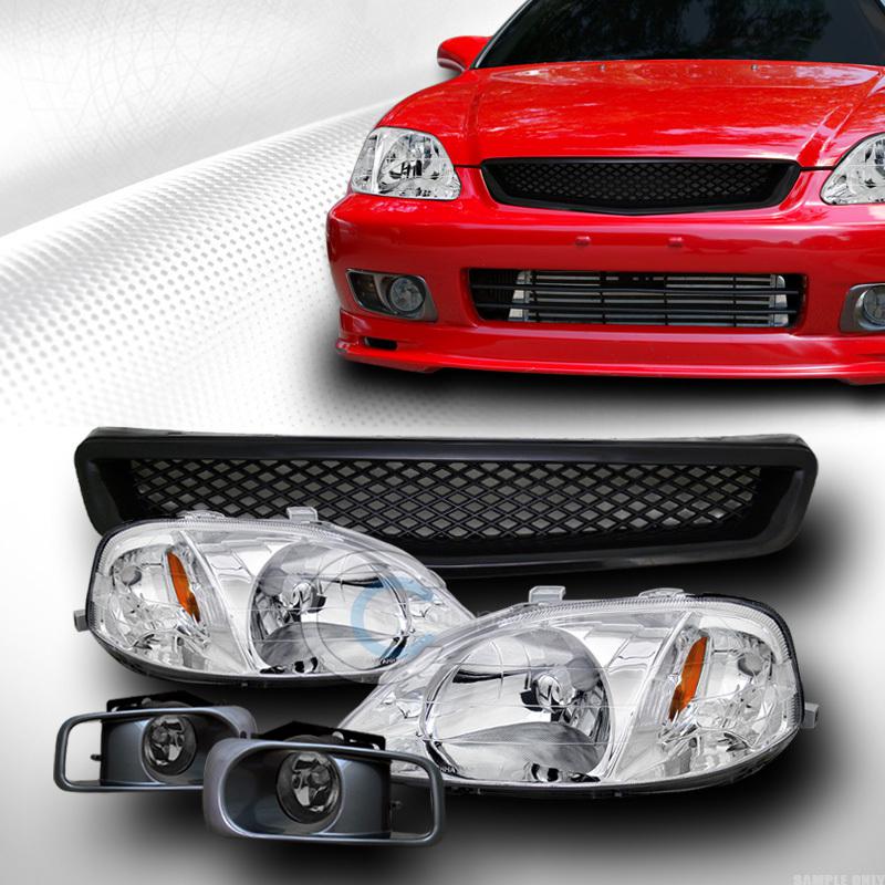 Chrome head lights amber dy+grill grille abs+fog lamps smoke 99-00 civic ek ek9