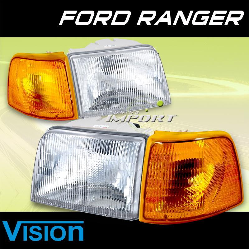 Ford 93-97 ranger vision replacement headlights+amber corner lamp left+right new