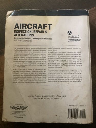 Asa ac43.13-1b, 2b aircraft inspection, repair, and alterations softcover book