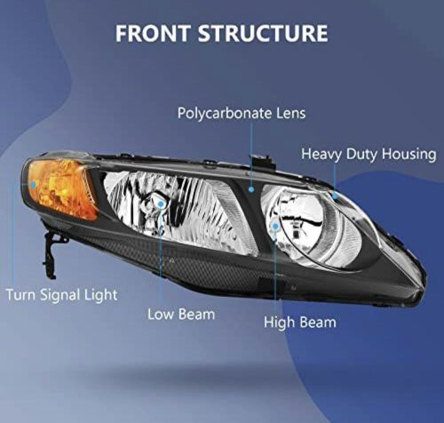 Pair headlights assembly for 2006-2011 honda civic 2dr black kit headlamps set