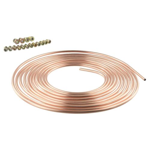 25ft 1/4 od steel zinc copper nickel brake pipe tube w/ fittings 7.6 meter