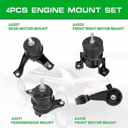 4pc motor mounts for 02-06 toyota camry 2.4l cylinder engine w/ auto trans at