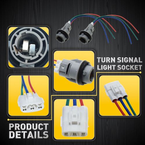 2 for honda acura front turn signal light socket connector harness w/ 3-wire kit