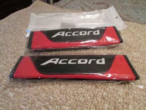 Seat belt cover shoulder coushion pads ( accord ) new, black/red w/white letters