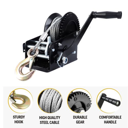 3500lbs trailer dual gear manual hand winch hand crank boat 33ft cable towing