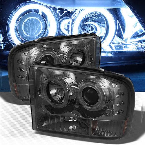 Smoked ccfl halo led f250 f350 super duty projector headlights smoke head lights