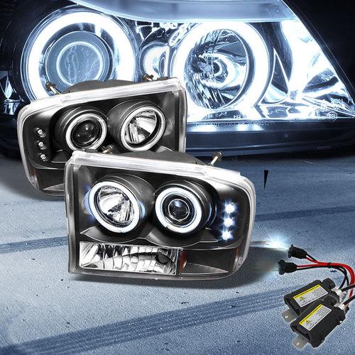 Slim 6000k xenon hid+ccfl halo led f250 projector headlights head lights set