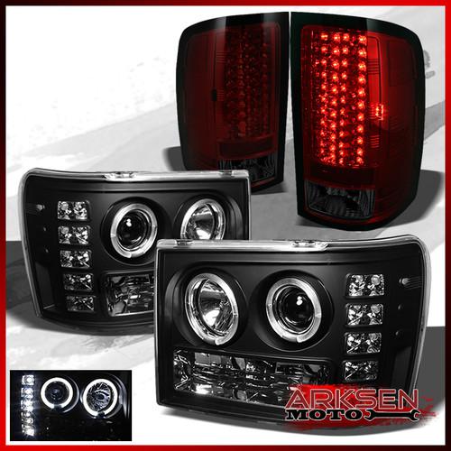 07-13 sierra/sierra denali halo pro black headlights+led red smoked tail lights