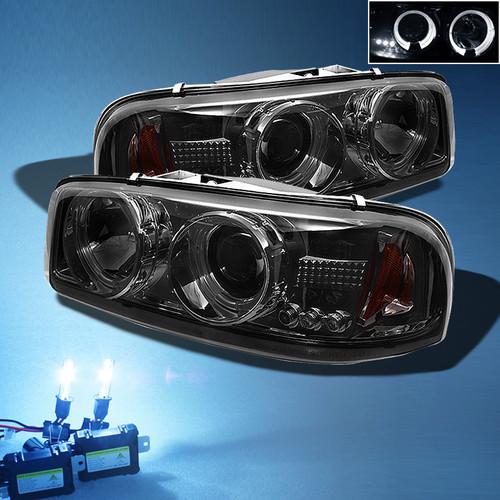 8000k xenon hid+ smoked 99-06 gmc sierra yukon denali halo projector headlights