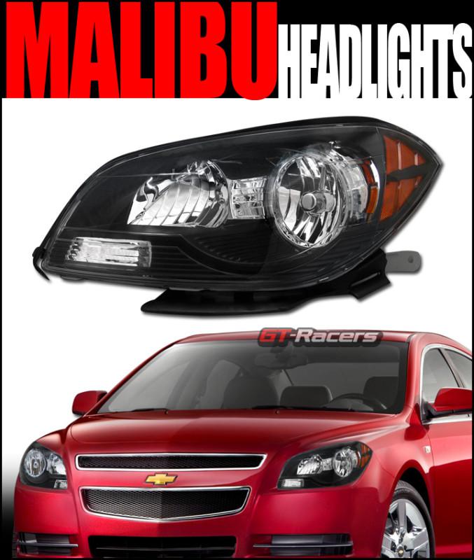 Sport blk clear lens head lights lamps amber reflector signal 08-11 chevy malibu