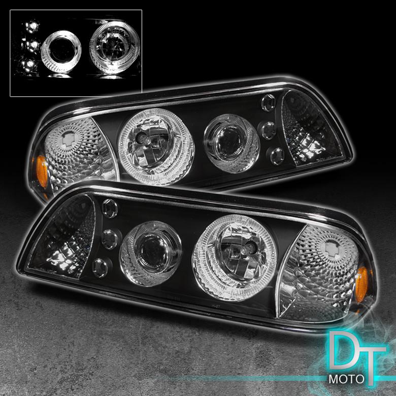 87-93 ford mustang led dual halo projector head lights 2in1 corner signal lamps