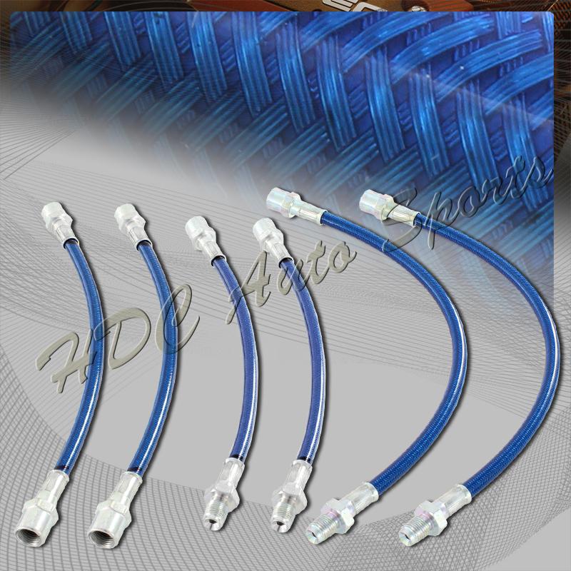 Bmw e30 3 series rear drum front+rear stainless steel brake line hose kit blue