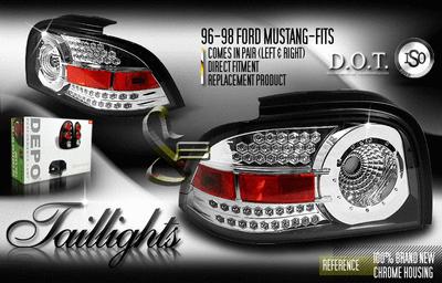 Depo pair euro style chrome altezza tail lights w/ led 96-98 97 ford mustang