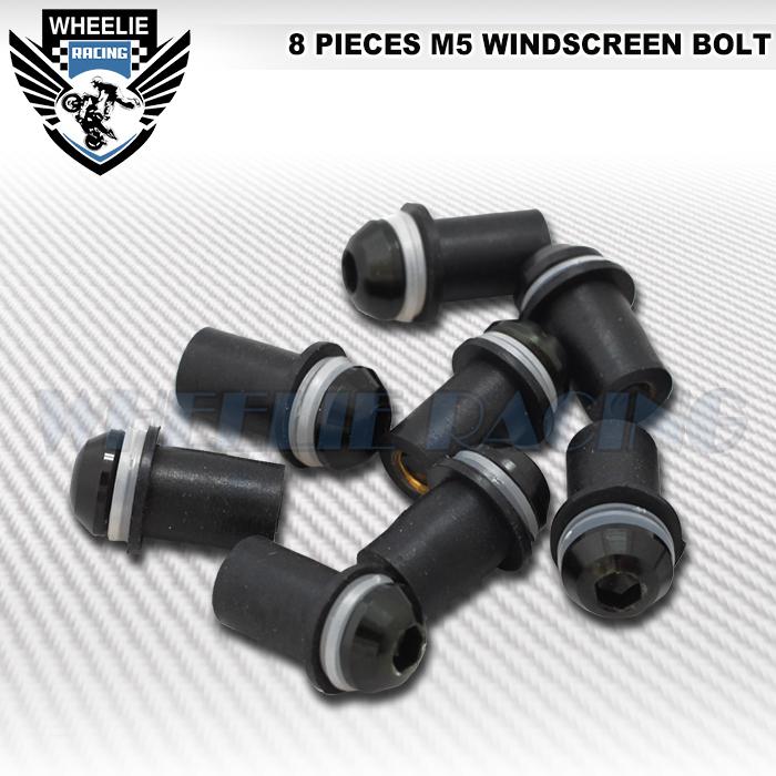 8 x black m5 5mm cnc moto windshield windscreen bolts screw mounting nuts kit