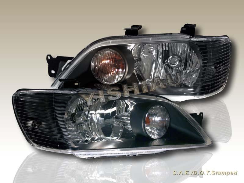 02 03 mitsubishi lancer es/ls black crystal headlights