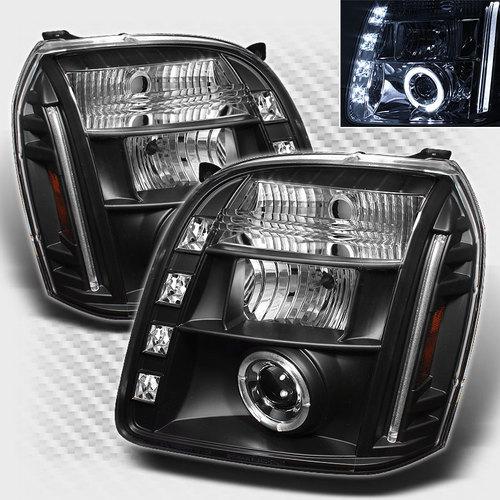 2007-2013 gmc yukon dual halo led projector headlights black head lights lamp