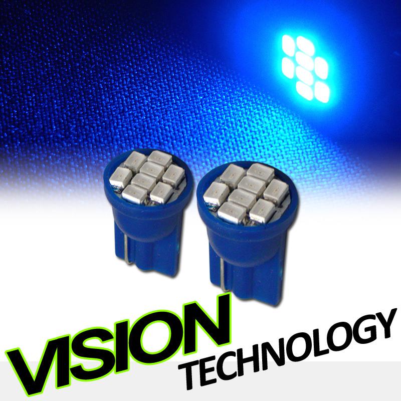 2pc blue t10 wedge socket 8x 1206 smd led car light bulb 2450 2652 2921 2825 w5w