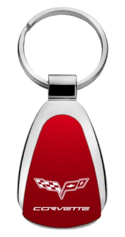 Gm corvette c6 red teardrop keychain / key fob engraved in usa genuine