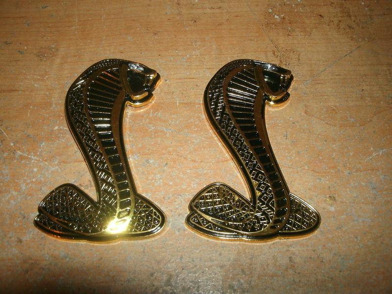 Ford mustang shelby cobra torino cobra metal cobra snake emblems pair 4" gold