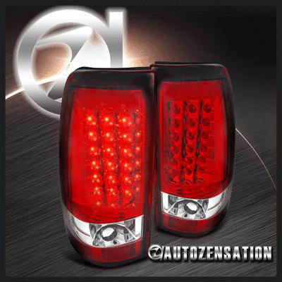 99-02 silverado sierra fleetside red clear led rear tail brake lights