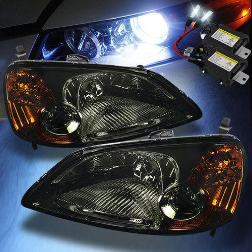 6000k slim xenon hid+01-03 honda civic 2/4 door smoke headlights lamp pair set