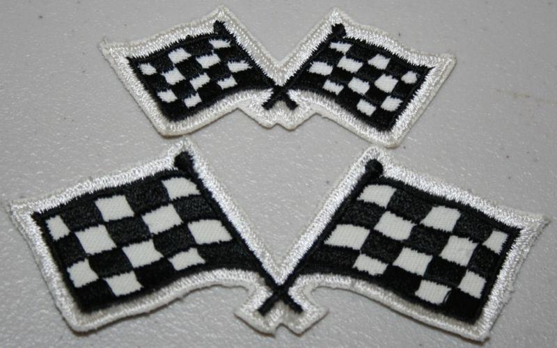 2 nos vintage original black & white checkered flag sew on patch's 4" and 6" (90