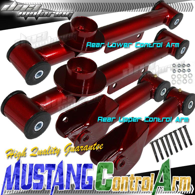 Ford mustang 79-04 glx/gt rear upper+lower 4pc control camber suspension arm red