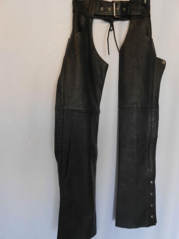 Mob women's black leather motorcycle chaps ~ sz 2xs (extra small)  new!