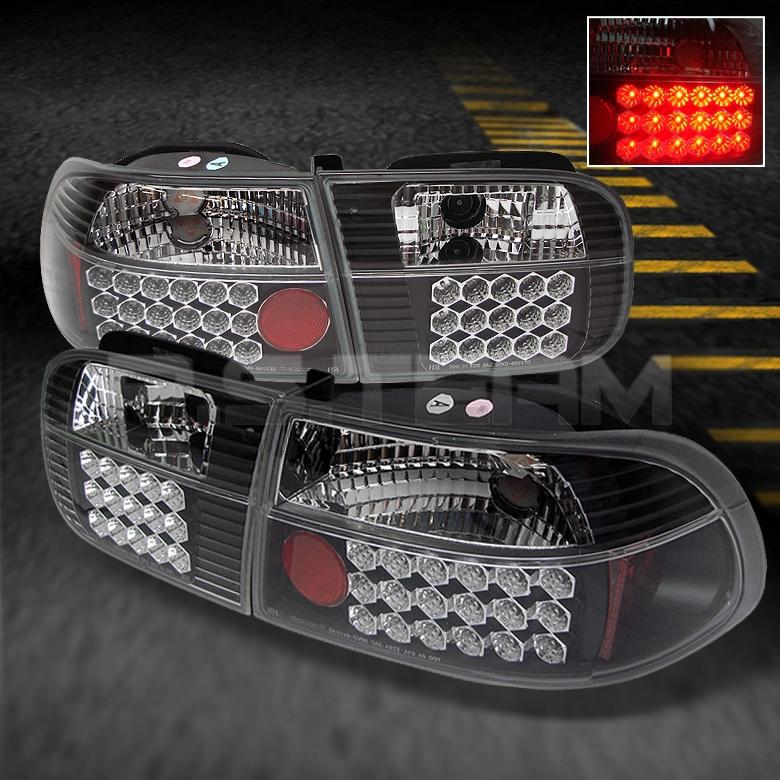 92-95 honda civic 3dr hatchback eg6 jdm black 4pcs led tail lights w/trunk piece