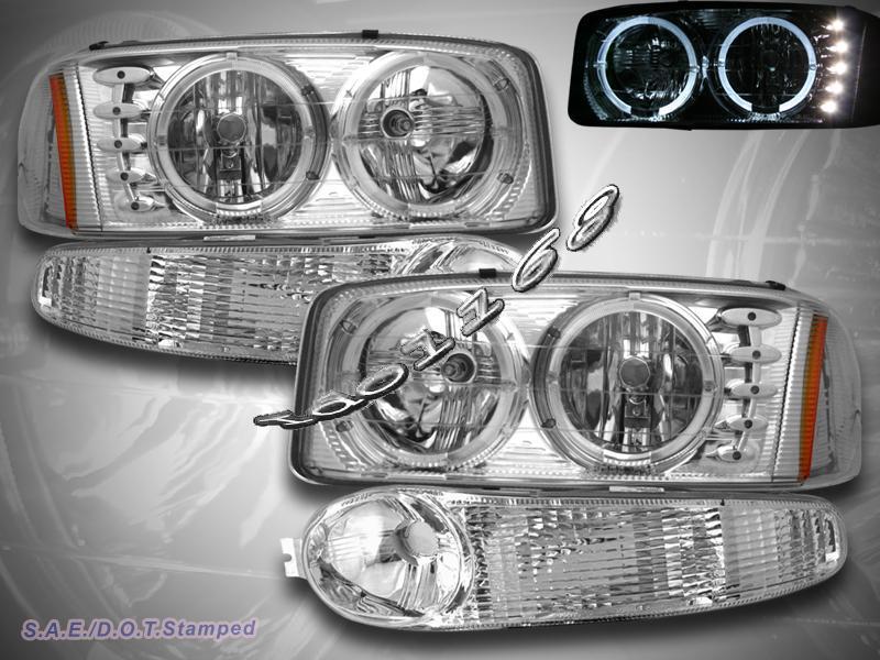 2000-06 gmc yukon denali halo headlights led chrome+ bumper lights sierra denali