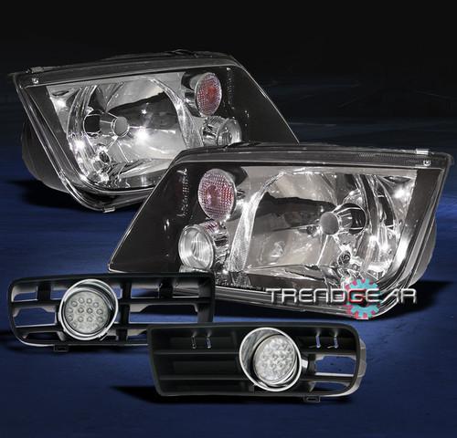 99-04 vw jetta bora mk4 black crystal head lights+white led fog lamp 00 01 02 03