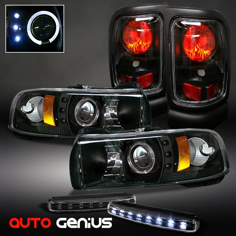 94-01 ram 1500, 94-02 2/3500 blk projector headlights + altezza tail light + drl