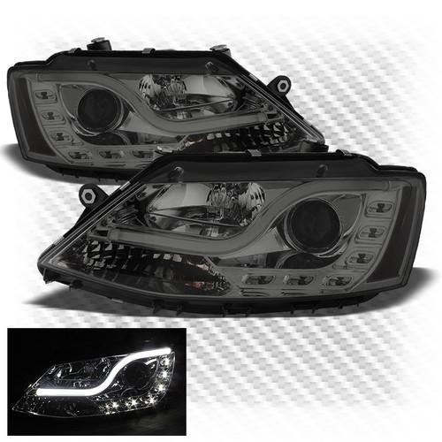 11-13 jetta smoked drl-led-light-tube halo projector headlights front upgrade