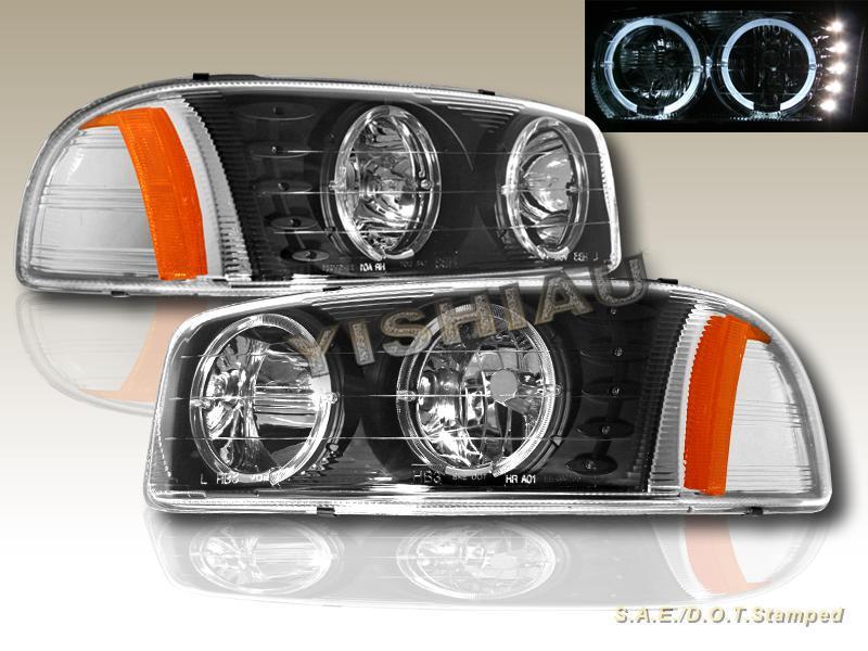 99-06 gmc sierra/sierra denali/06 yukon denali headlights blk halo led 07 sierra