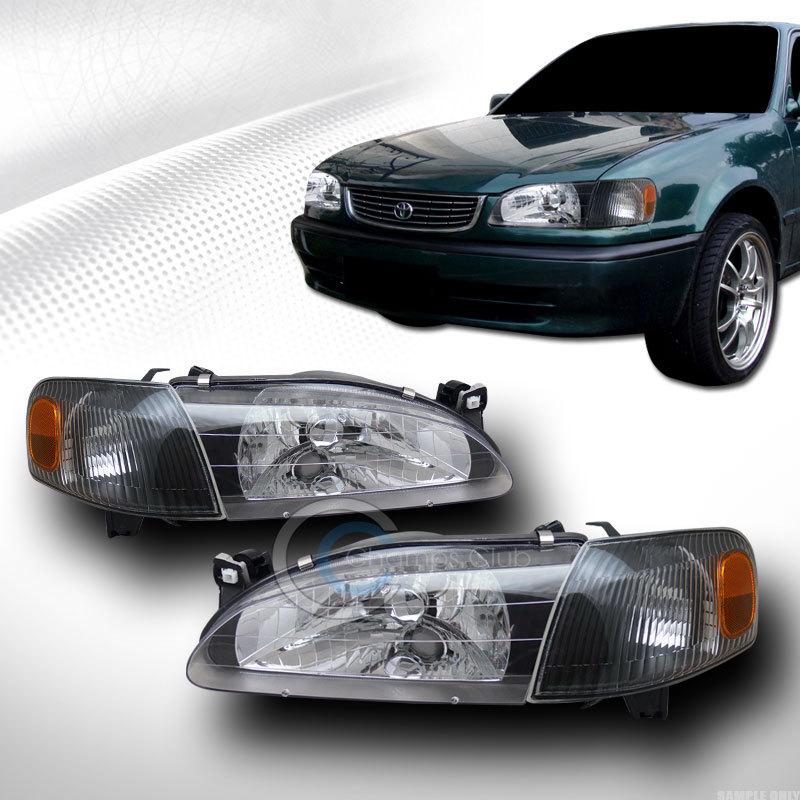 Jdm crystal black head lights lamps+corner signal amber dy 98-00 toyota corolla