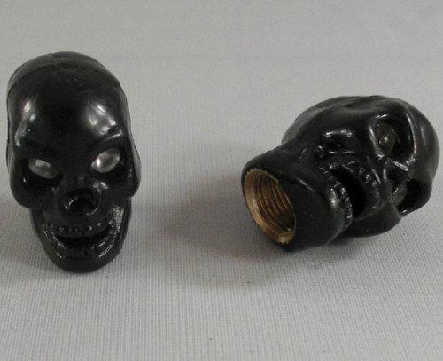 2 black "skull" custom valve stem caps for motorcycle & car ,truck air tire rims