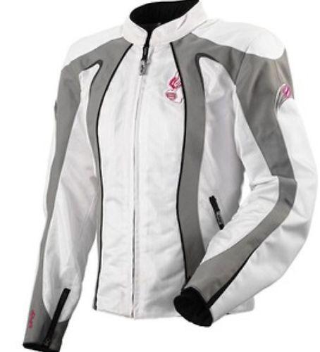 Women's white motorcycle jacket by shift summer mesh silver trim size womens s