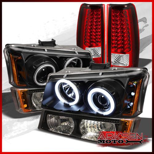 03-06 silverado ccfl halo projector headlights+bumper+red clear led tail lights