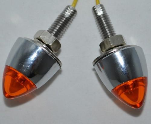 2 chrome spike "amber" led license plate frame bolts - lighted bullet fastener