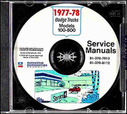 1977-1978 dodge pickup & truck repair shop manual cd 100-800 lil red warlock