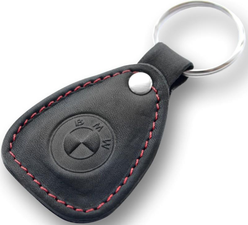 New leather black / red keychain car logo bmw auto emblem keyring