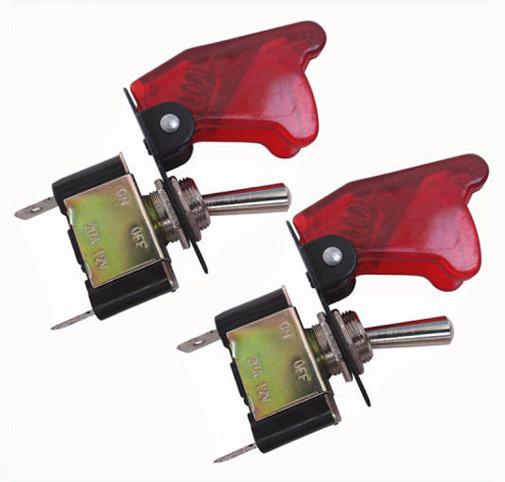 *two*  12 volt toggle switches, spring loaded red cover......#ts-1/2