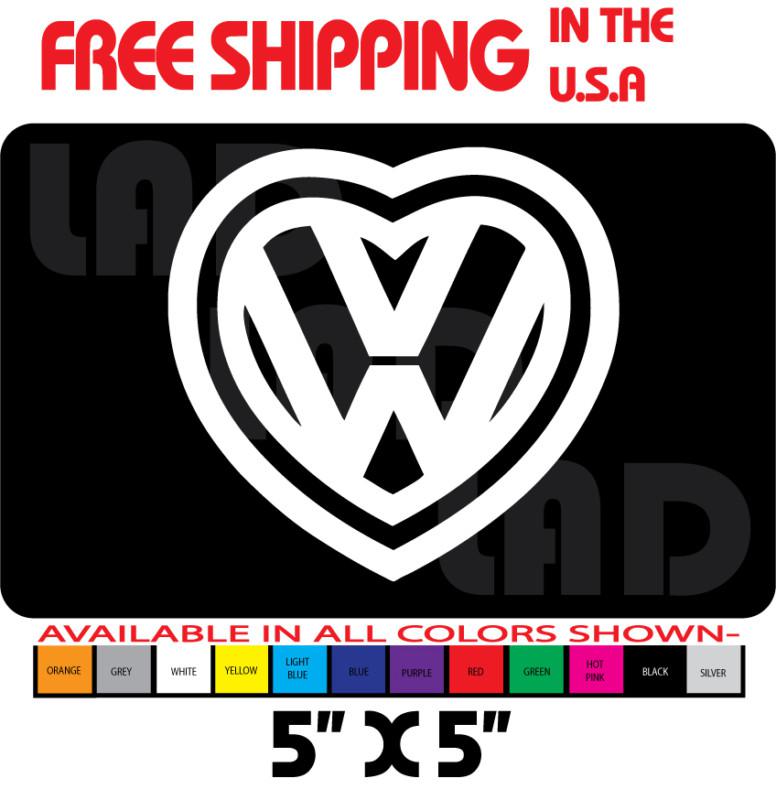 2- heart vw decal sticker 5"x5" white bus bug ghia fastback type 1 2 3 4 gti 