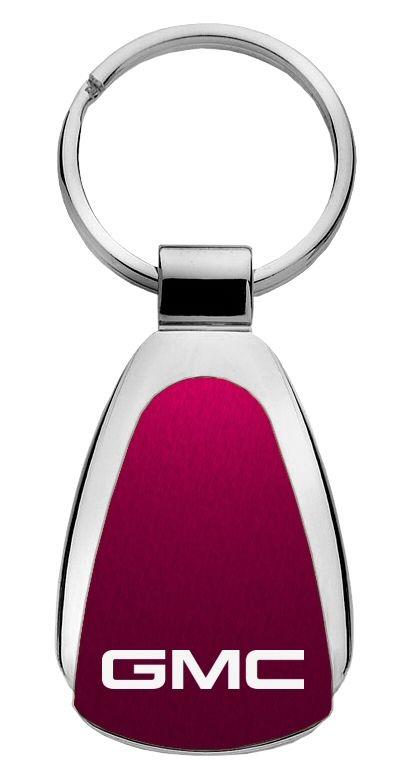 Gmc burgundy tear drop metal keychain car ring tag key fob logo lanyard