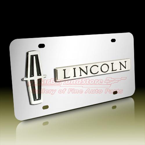 Lincoln 3d logo + name chrome stainless steel license plate, made in usa