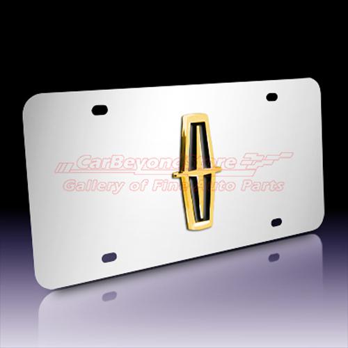 Lincoln golden 3d logo chrome stainless steel license plate, made in usa + gift